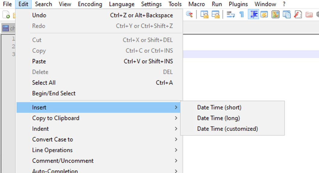 How to insert date, time or custom timestamp in Notepad++ Code2care